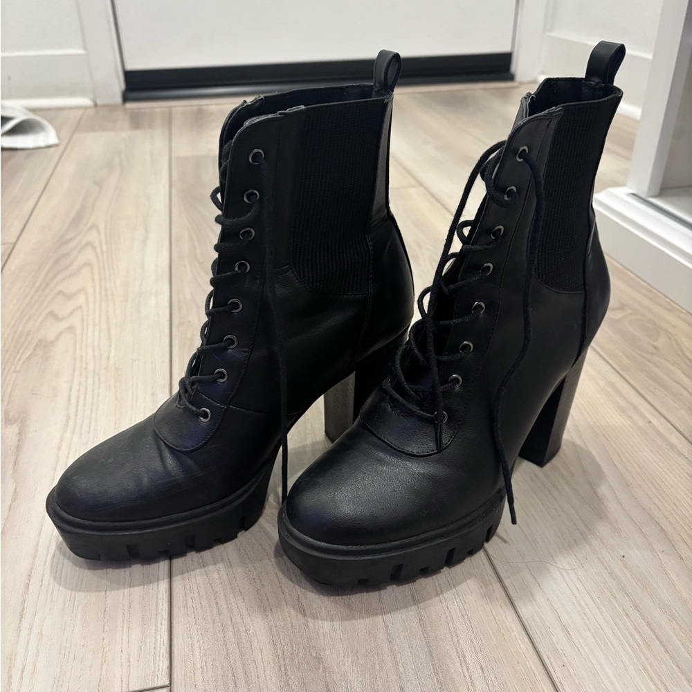 Women’s Black Lace-Up High Heel Ankle Boots